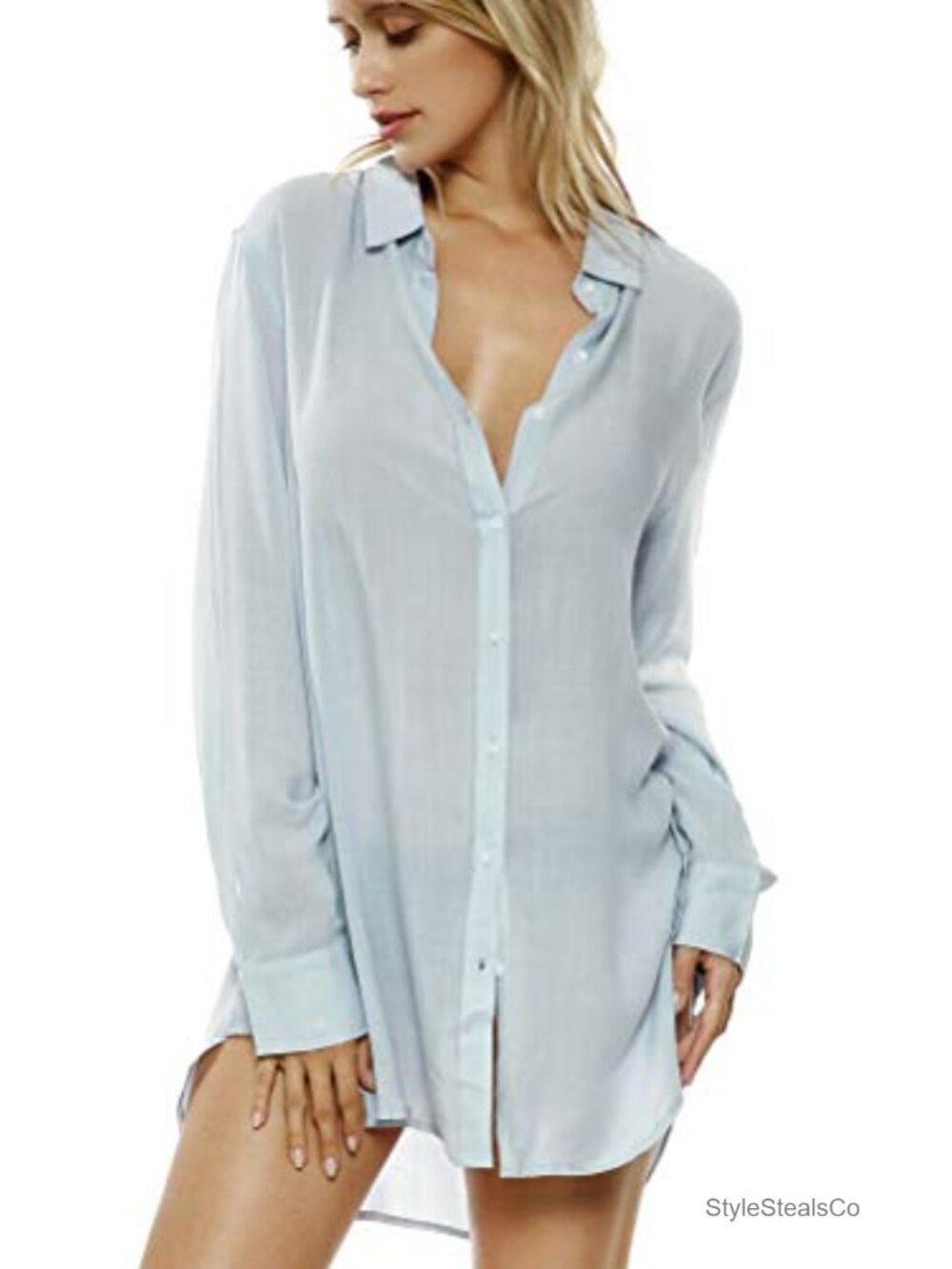 Viscose Button Down Sleep Shirt Long Sleeve Nightgown